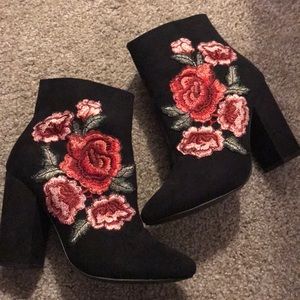 Embroidered Suede Booties